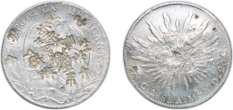 Mexico Federal Republic 1885 C AM 8 Reales Silver (.903) Culiacán Mint 26.55g VF...