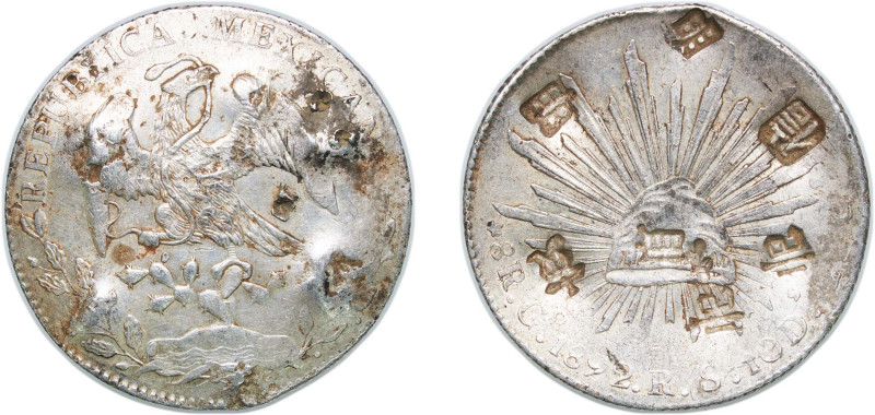 Mexico Federal Republic 1892 Go RS 8 Reales ¨记,寅,明,信,顺¨ Silver (.903) Guanajuato...