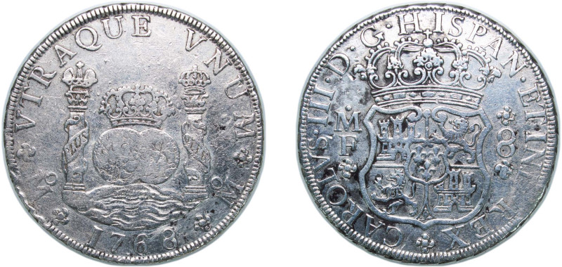 Mexico Spanish colony 1768 Mo MF 8 Reales - Carlos III Silver (.917) Mexico City...