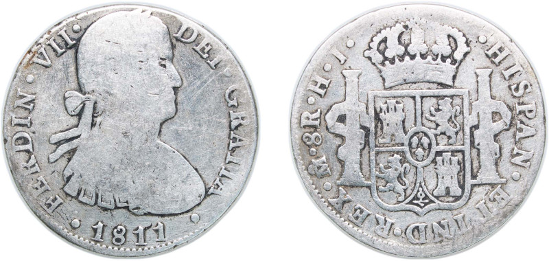 Mexico Spanish colony 1811 Mo HJ 8 Reales - Fernando VII Silver (.903) Mexico Ci...