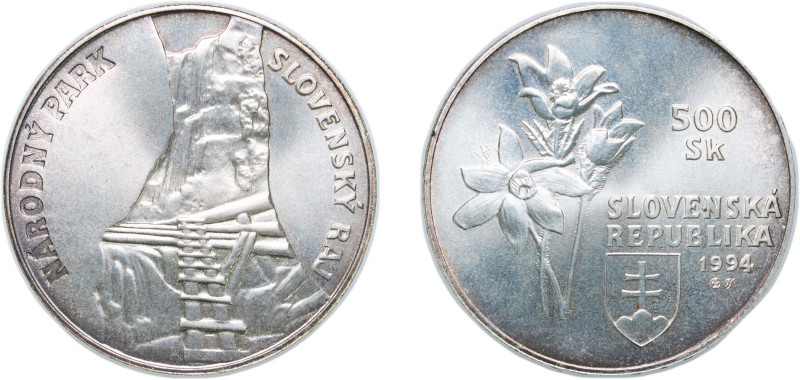 Slovakia Republic 1994 500 Korún (Slovenský Raj National Park) Silver (.925) Kre...