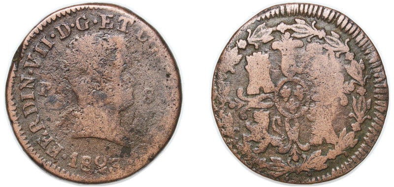 Spain Kingdom 1823 P. 8 Maravedis - Fernando VII Copper Pamplona Mint 10g VF KM ...