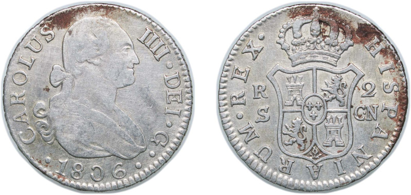 Spain Kingdom 1806 S CN 2 Reales - Carlos IV Silver (.806) Seville Mint 5.8g XF ...