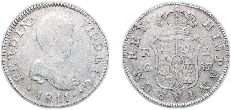 Spain Kingdom 1811 C SF 2 Reales - Fernando VII Silver (.812) Catalunya (Mallorc...