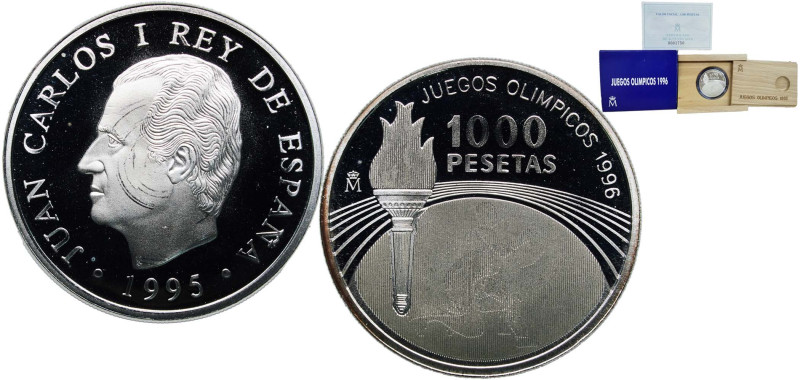 Spain Kingdom 1995 1000 Pesetas - Juan Carlos I (Atlanta '96) Silver (.925) Madr...