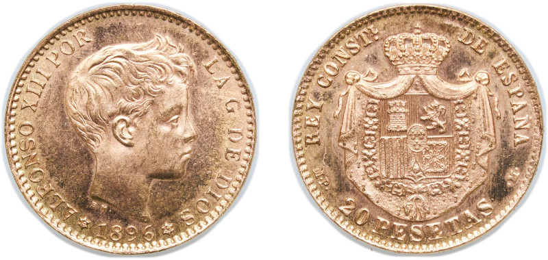 Spain Kingdom 1896 *19-62 MPM 20 Pesetas - Alfonso XIII (3rd portrait) Gold (.90...