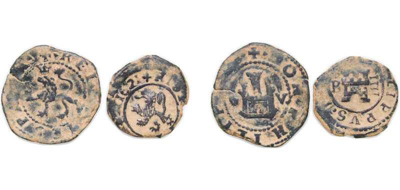 Spain Kingdom 16th-17th Century 2 Maravedis (2 Lots) Mint A coruña & Burgos Copp...