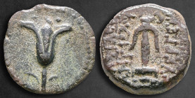 Judaea. Jerusalem. Antiochos VII Sidetes and John Hyrcanus I 132-130 BC. Dated SE 182 = 130/29 BCE. Prutah Æ