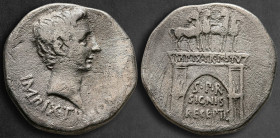 Mysia. Pergamon. Augustus 27 BC-AD 14. 
Cistophoric Tetradrachm AR

26 mm, 10,74 g

IMP•IX TR PO V, bare head to right / Triumphal arch with IMP ...