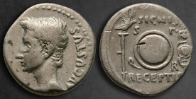 Augustus 27 BC-AD 14. Uncertain mint, possibly Colonia Patricia. Denarius AR