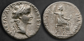 Tiberius AD 14-37. Lugdunum (Lyon). Denarius AR