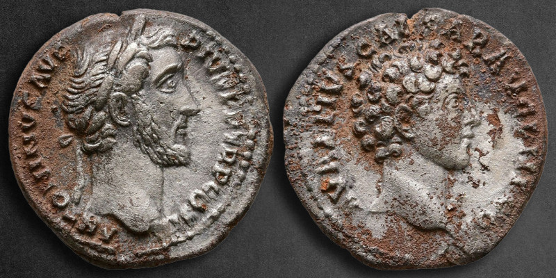 Antoninus Pius with Marcus Aurelius, as Caesar AD 138-161. Rome
Fourreé Denariu...