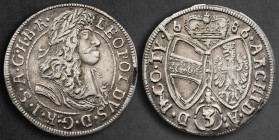 Austria. Habsburg. Leopold I  AD 1657-1705. 3 Kreuzer AR 1686
