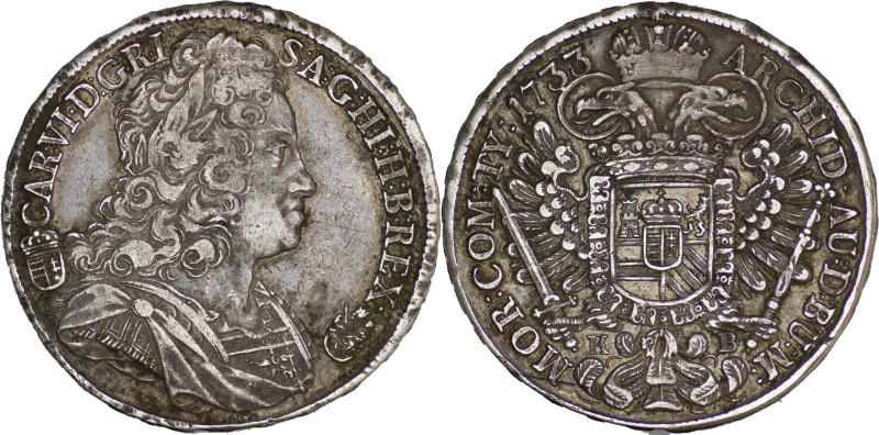 Charles VI, House of Habsburg. Thaler (28.78g/ 39mm) 1733. Kremnitz. Huszár 1605...