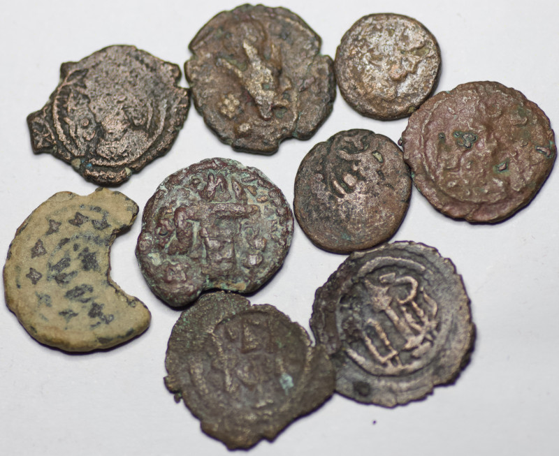 Lot of 9 AE Sasanian Pashiz. Including: Ardashir I, Shapur I, Vahram V, Kavadh I...