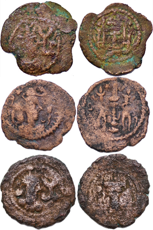 Group Lot of 3 Sasanian AE Pashiz, including: 1) SASANIAN EMPIRE. Yazdgard II. A...