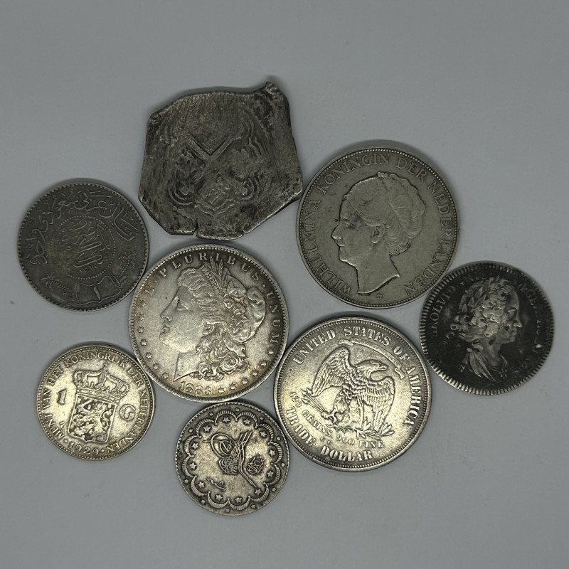 Group Lot of 8 AR World Coins. Different properties, including USA, Spain, Ottom...