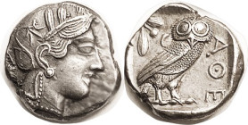 ATHENS, Tet, 449-413 BC, Athena head r/Owl stg r, S2526, Nice EF, good centering & strike with Athena's hair waves fully sharp, which makes true conno...