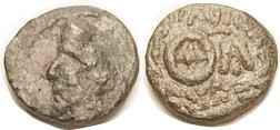 PARTHIA, Phraates IV, 38-2 BC, Æ13, Rev wheel & big Mithradkart mintmk, Sel. 51.50; F+, dark greenish patina, features clear. With old Fred Shore tag ...