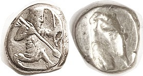 PERSIA, Siglos, c. 450-330 BC, King kneeling rt w/spear & bow; S4682; Choice VF,...