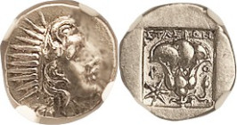 RHODES, Drachm, c.188-170 BC, Radiate Helios head r/ Rose in incuse square, Magistrate Stasion, star at lower left; in NGC slab as XF, strike 5/5, Sur...