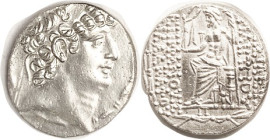 SYRIA, Philip Philadelphos, 93-83 BC, Tet., His head r/ Zeus std l hldg Victory, Pi below; EF, sl off-ctr to top, bright silver with microscopic surfa...