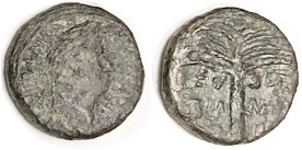 Agrippa II & Domitian, Æ14, H-6348 (old 1320), Judaea Capta coinage, Domitian he...