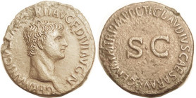 GERMANICUS, As, by Claudius, Bust r/SC in lgnd, RIC 4; AEF/VF, medium brown, portrait has great hair detail; a few serious corrosion areas in obv lgnd...