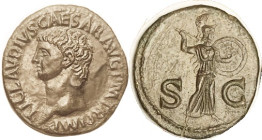 CLAUDIUS, As, SC, Minerva adv r; EF, virtually as struck, obv well centered, rev nrly so; highly glossy dark greenish-brown patina; lty smoothed with ...