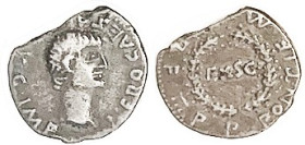 NERO, Den., as Caesar under Claudius, Bare head r/EX SC in wreath, lgnd around; VF, major edge irregularity like a straight clip losing around 10% of ...