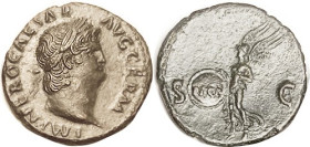 NERO, As, Laur head r/SC, Victory left w/shield inscr SPQR; EF, well centered, glossy dark patina with minor hints of roughness; fully sharp portrait ...