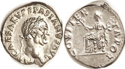 VESPASIAN, Den, COS ITER TR POT, Pax std l; EF, nrly centered on sl ragged flan, minor lgnd crowding, bright lustery silver, portrait detail quite sha...