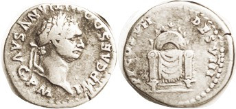 DOMITIAN, As Caesar, Den, TRP COS VII DES VIIII, Throne with semicircular back; ...