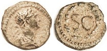 TRAJAN, 1/2 Quadrans or Uncia, Bust r, no lgnd/SC in wreath; VF, dark patina with orangy hilighting, centered, strong clear portrait with detail. Good...