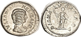 JULIA DOMNA, Den, DIANA LVCIFERA, Diana stg with torch; EF, nrly centered, good metal with lt tone, sharp portrait detail. (An AEF realized $395, NAC ...