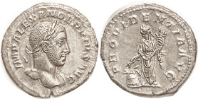 SEVERUS ALEXANDER, Den., PROVIDENTIA AVG, Annona stg at modius; EF, well centered on a broad minimally ragged flan, ltly toned, sharp bearded portrait...