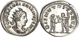 SALONINUS, Ant, DII NVTRITORES, Jupiter handing Victory to Sal; Virtually Mint State, centered & strongly struck for this, quite lustrous silver. Exce...