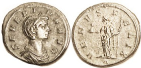 SEVERINA, Denarius, VENVS FELIX, Venus stg l; Nice VF+, well centered & struck, smooth dark patina with sl hilighting; portrait very bold. Scarce deno...