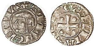 FRANCE, Vienne, Ar Denier, 12th century, head l./dots in cross, AVF, rev sl off-...