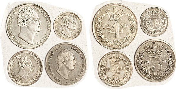 William IV, Maundy Set 1836, 3d F, the others Choice AU, ltly toned. Ex my colle...