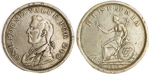 Token Penny 1815, Wellington Bust l./Hibernia std, struck over Edward Stephen to...