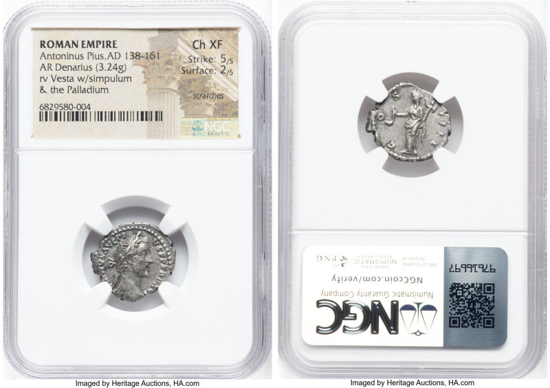 Antoninus Pius (AD 138-161). AR denarius (18mm, 3.24 gm, 6h). NGC Choice XF 5/5 ...