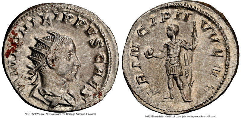 Philip II, as Caesar (AD 247-249). AR antoninianus (22mm, 4.24 gm, 7h). NGC MS 5...