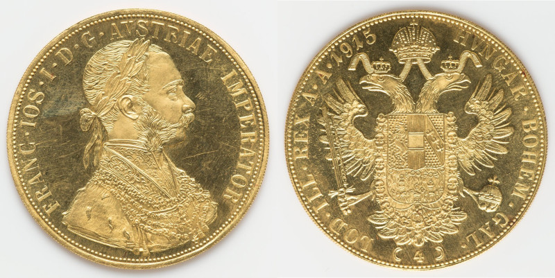 Franz Joseph I Pair of Uncertified gold Restrike 4 Ducats 1915 UNC, Vienna mint,...