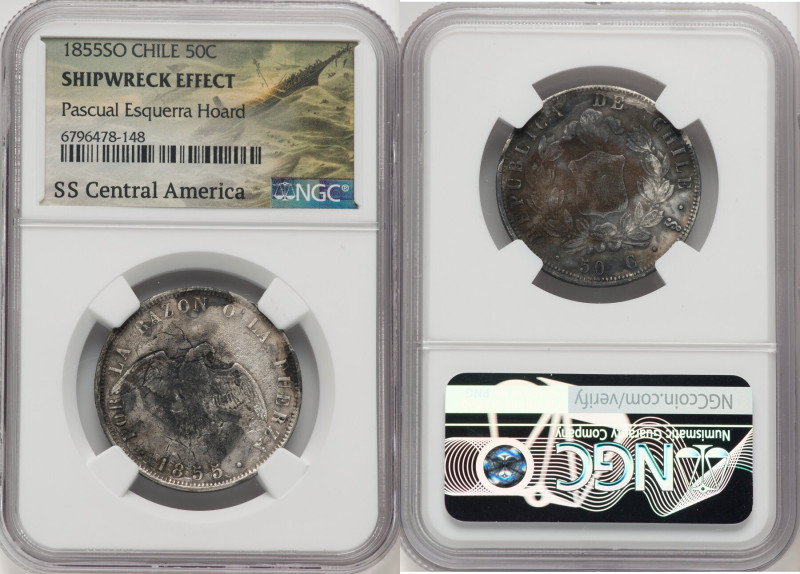 Republic "Pascual Esquerra Hoard" 50 Centavos 1855-So Shipwreck Effect NGC, Sant...