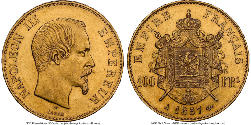 Napoleon III gold 100 Francs 1857-A MS61 NGC, Paris mint, KM786.1, F-550. HID098...