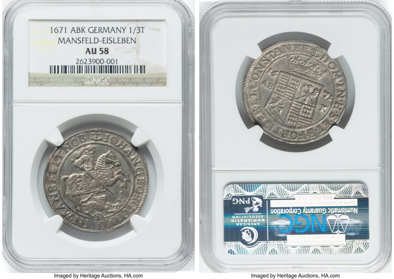 Mansfeld-Eisleben. Johann George III 1/3 Taler 1671 AB-K AU58 NGC, Eisleben mint...