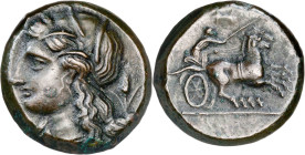 (287-278 a.C.). Sicilia. Siracusa. AE 21. (S. 1209 var) (CNG. II, 1446 var). Acuñada bajo Hiketas. 8,03 g. MBC+.
