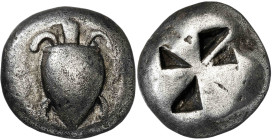 (525-475 a.C.). Egina. Estátera. (S. 1851) (CNG. VI, 430). 11,69 g. MBC+.