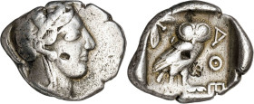 (454-404 a.C.). Ática. Atenas. Tetradracma. (S. 2526) (CNG. IV, 1597). Punzonadas en anverso y reverso. Contramarca en reverso. 16,90 g. (MBC-).